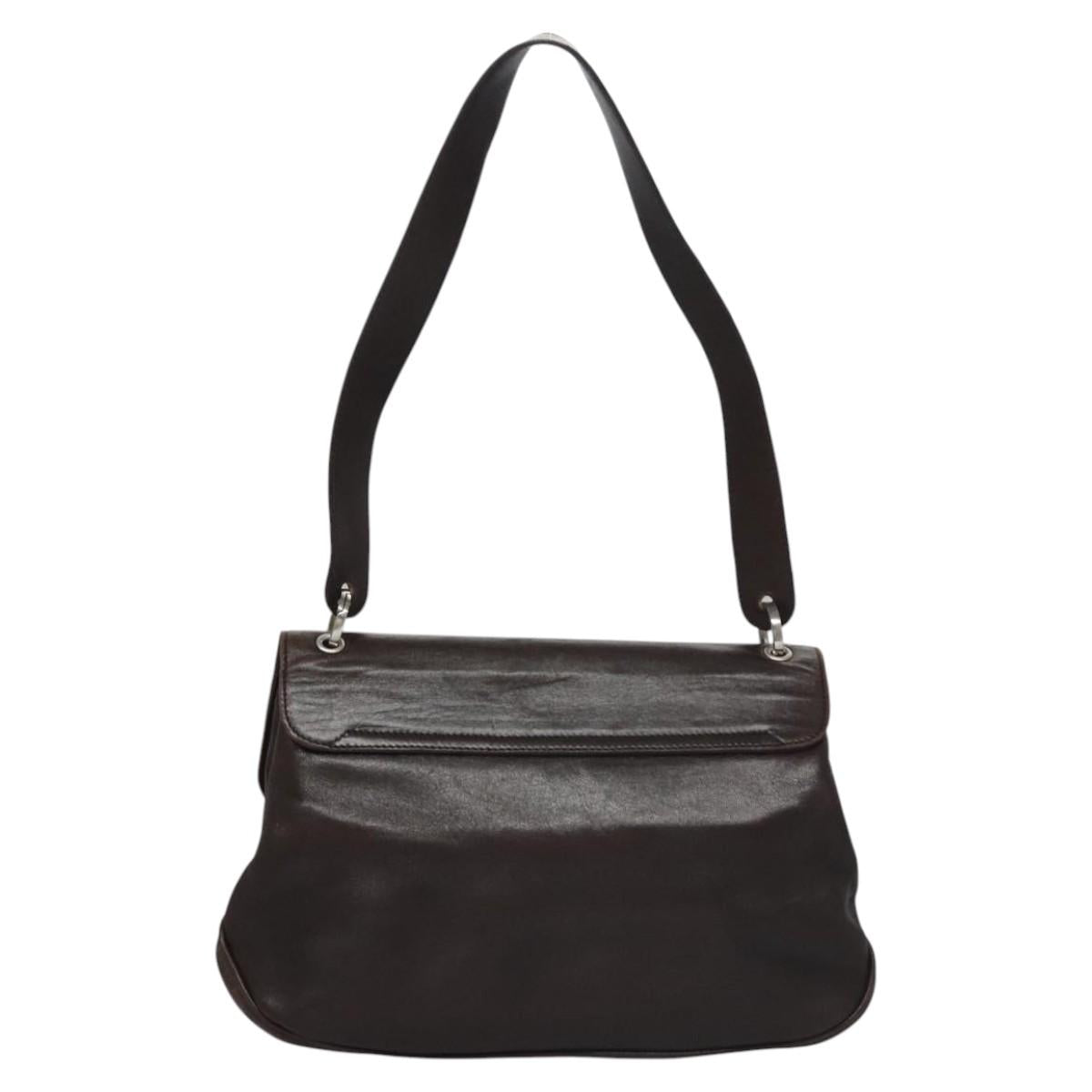 Salvatore Ferragamo Shoulder Bag Leather Brown Silver Auth bs23091