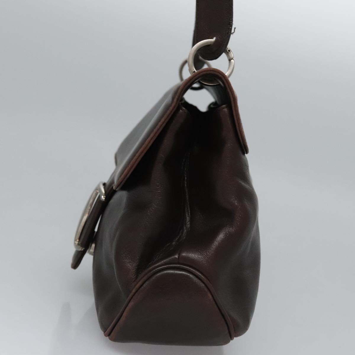 Salvatore Ferragamo Shoulder Bag Leather Brown Silver Auth bs23091