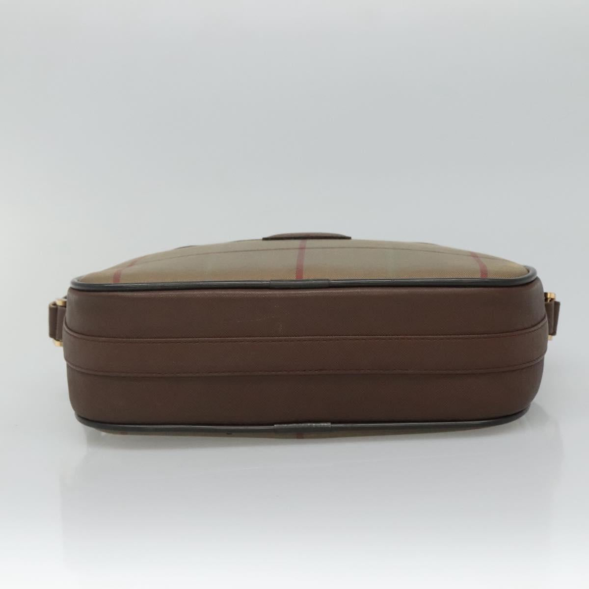 Burberrys Nova Check Shoulder Bag Canvas Leather Brown Gold Auth bs23092