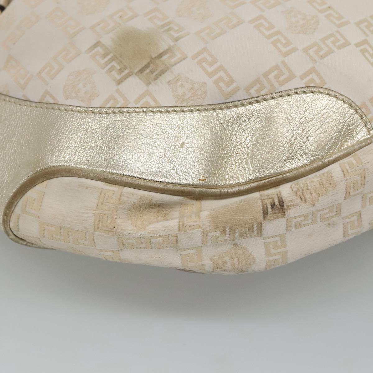 Gianni Versace Shoulder Bag Canvas Leather White Gold Auth bs23095