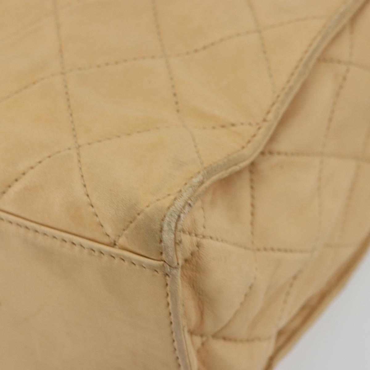 CHANEL Matelasse Shoulder Bag Lamb Skin Beige Gold CC Auth bs23120