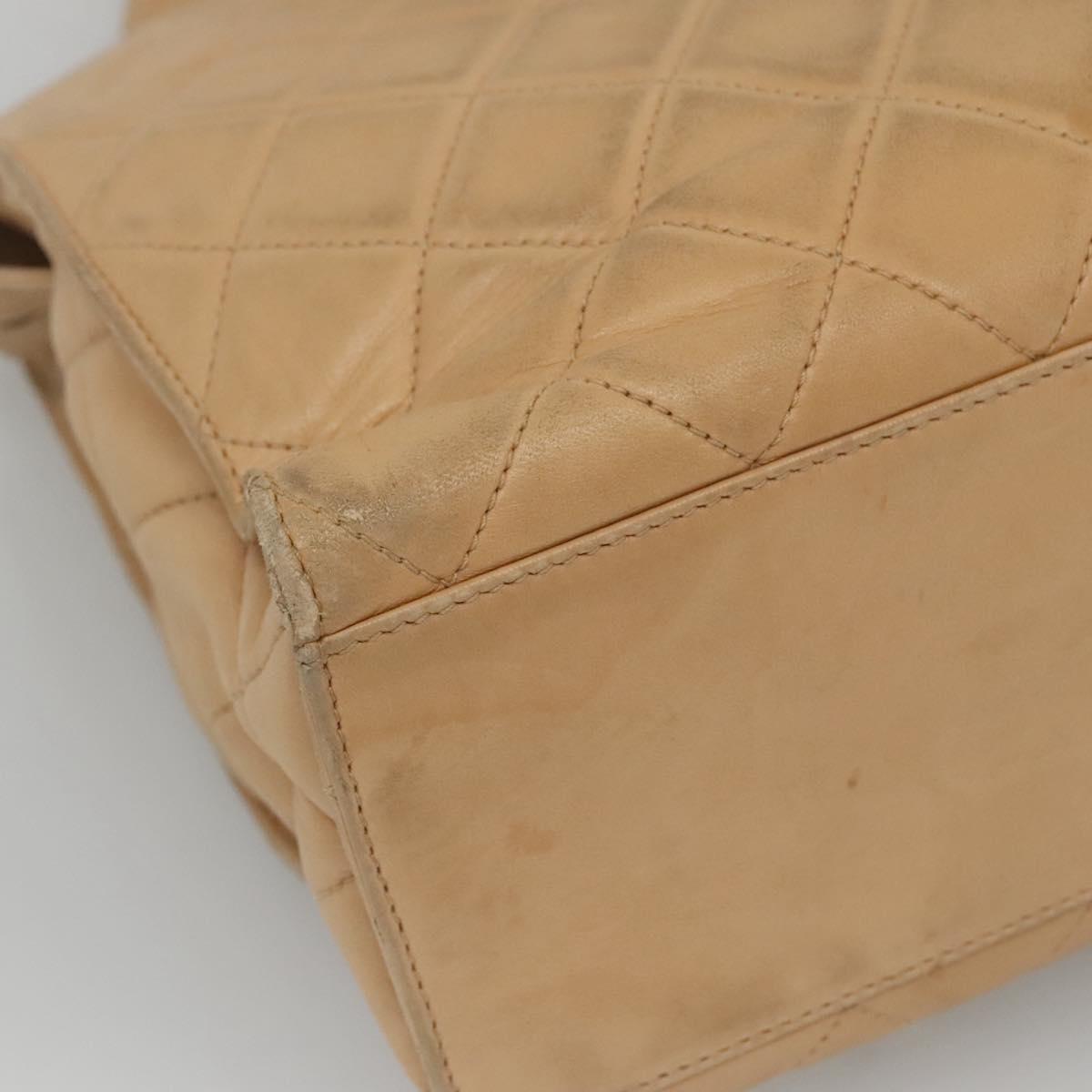 CHANEL Matelasse Shoulder Bag Lamb Skin Beige Gold CC Auth bs23120