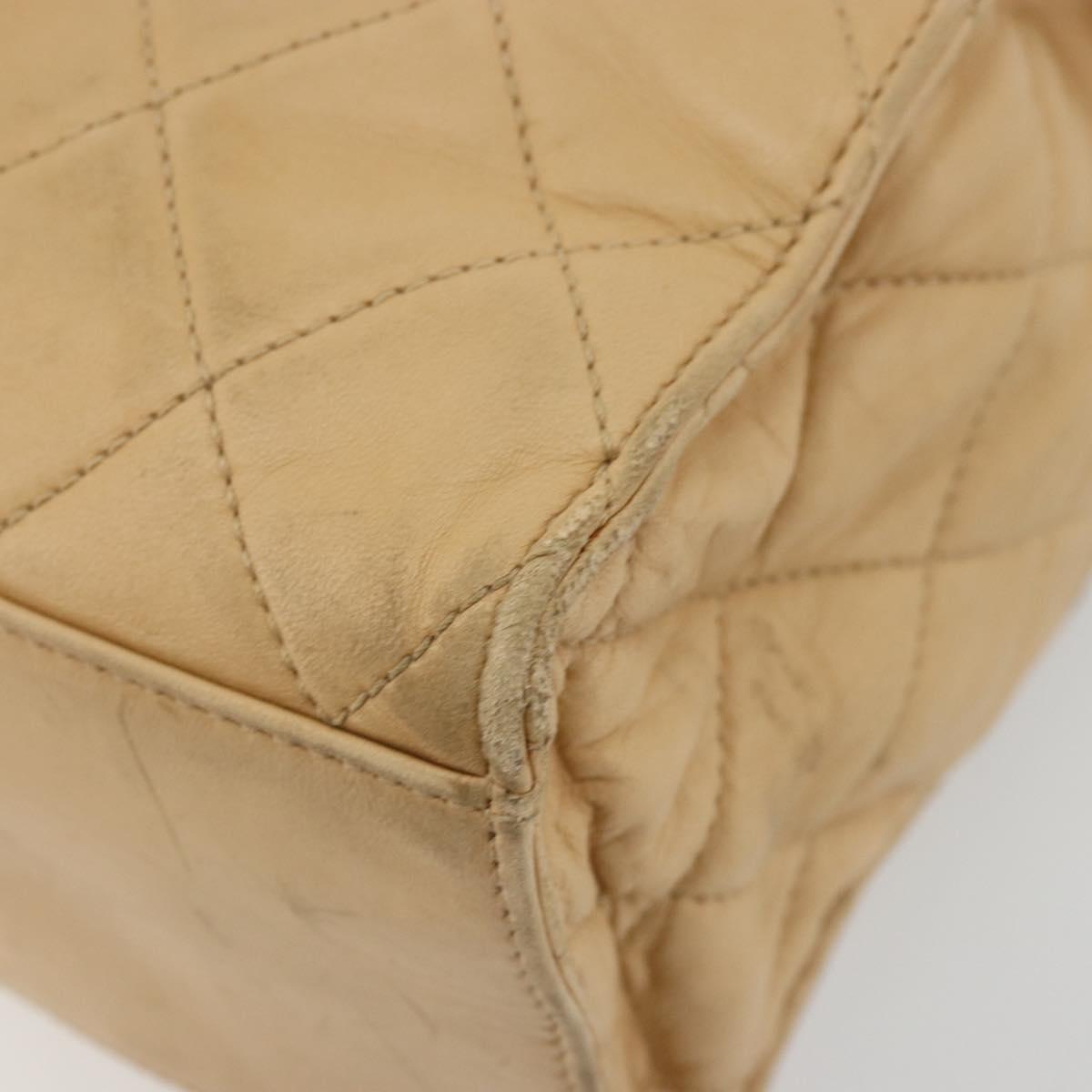 CHANEL Matelasse Shoulder Bag Lamb Skin Beige Gold CC Auth bs23120