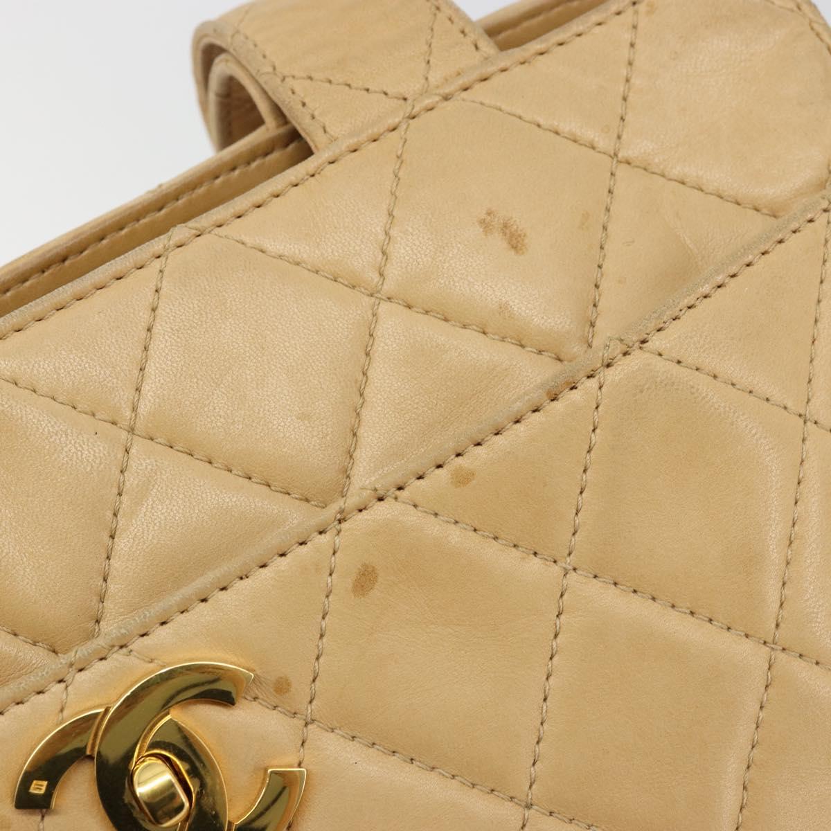 CHANEL Matelasse Shoulder Bag Lamb Skin Beige Gold CC Auth bs23120
