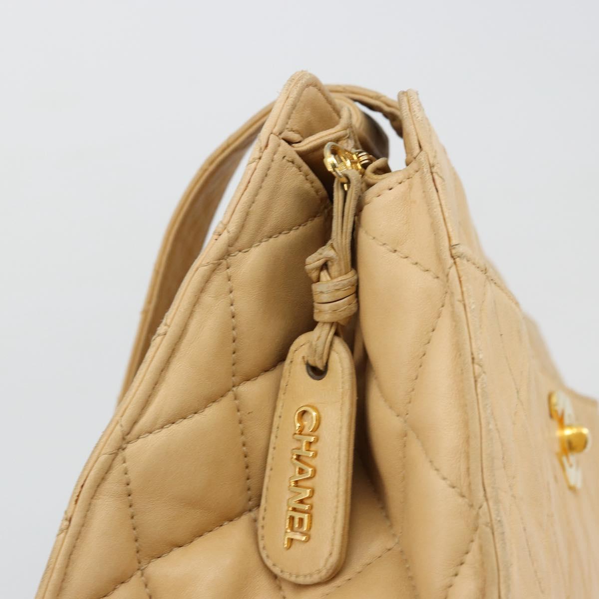 CHANEL Matelasse Shoulder Bag Lamb Skin Beige Gold CC Auth bs23120
