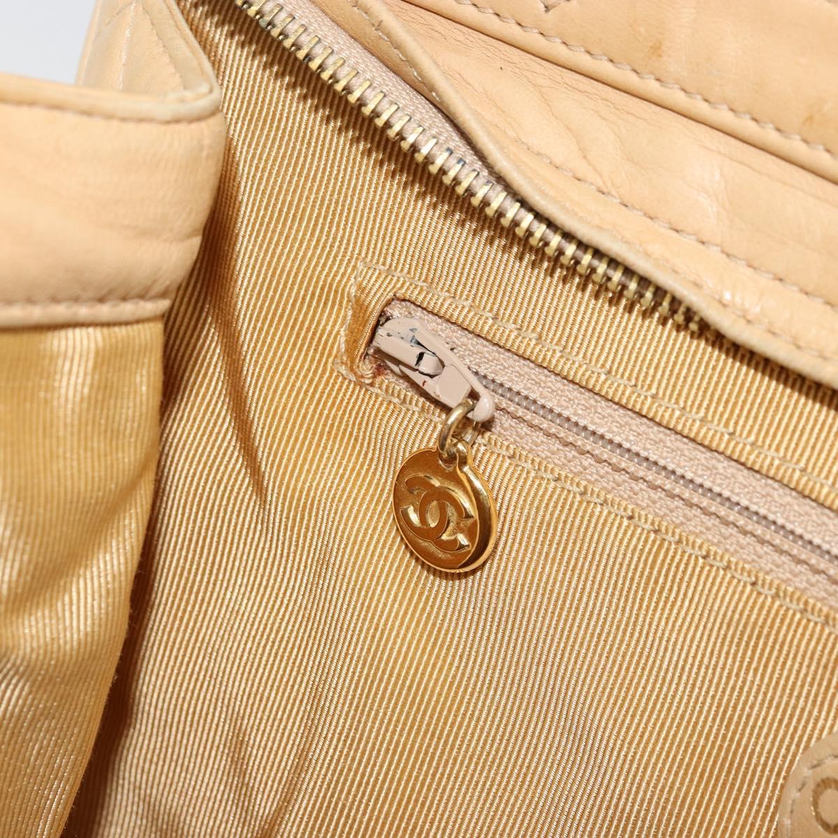 CHANEL Matelasse Shoulder Bag Lamb Skin Beige Gold CC Auth bs23120