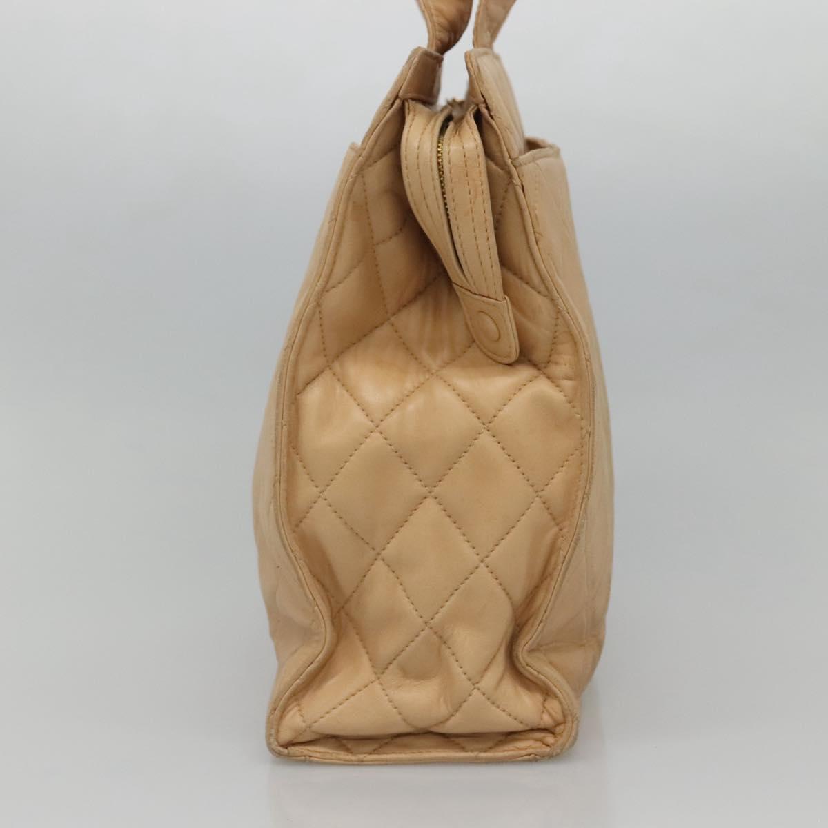 CHANEL Matelasse Shoulder Bag Lamb Skin Beige Gold CC Auth bs23120