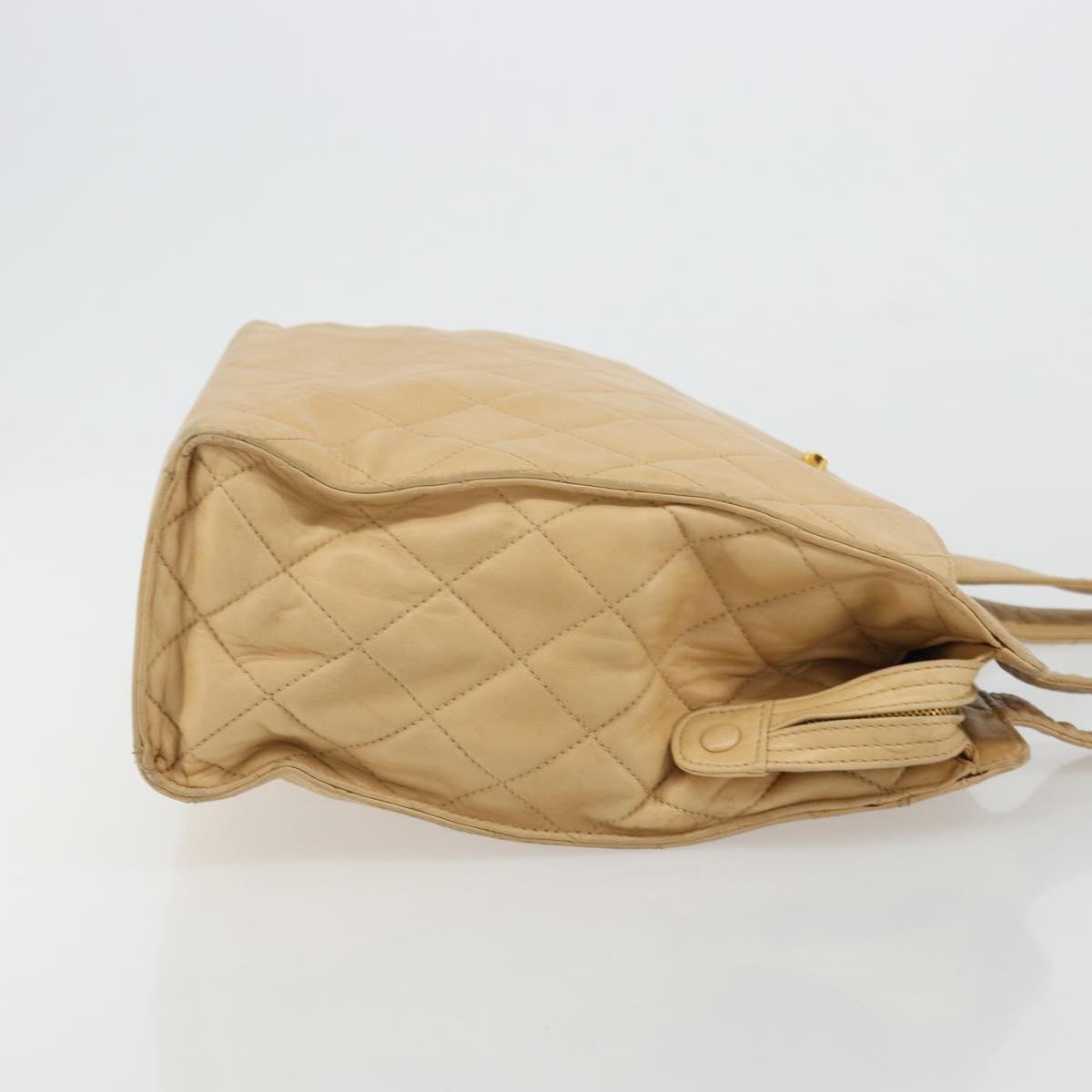 CHANEL Matelasse Shoulder Bag Lamb Skin Beige Gold CC Auth bs23120