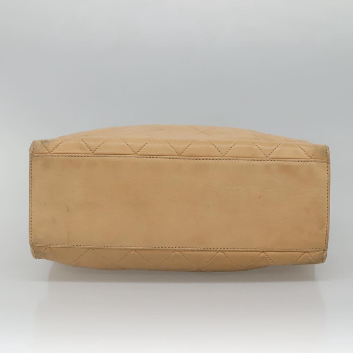 CHANEL Matelasse Shoulder Bag Lamb Skin Beige Gold CC Auth bs23120