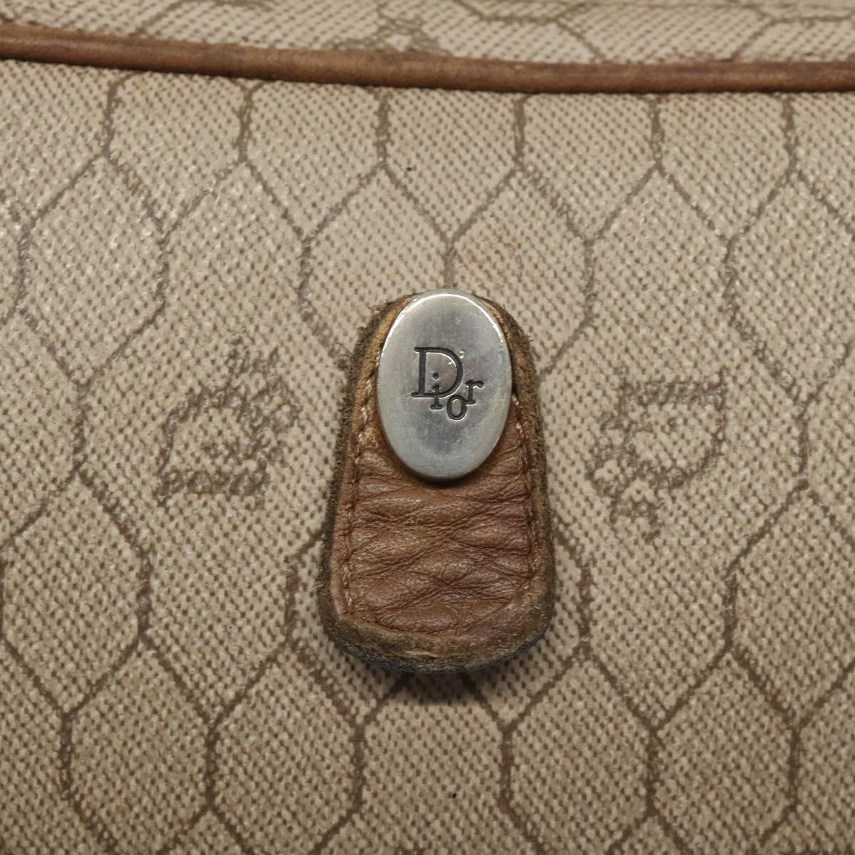 Christian Dior Honeycomb Canvas Shoulder Bag PVC Leather Beige Gold Auth bs23125