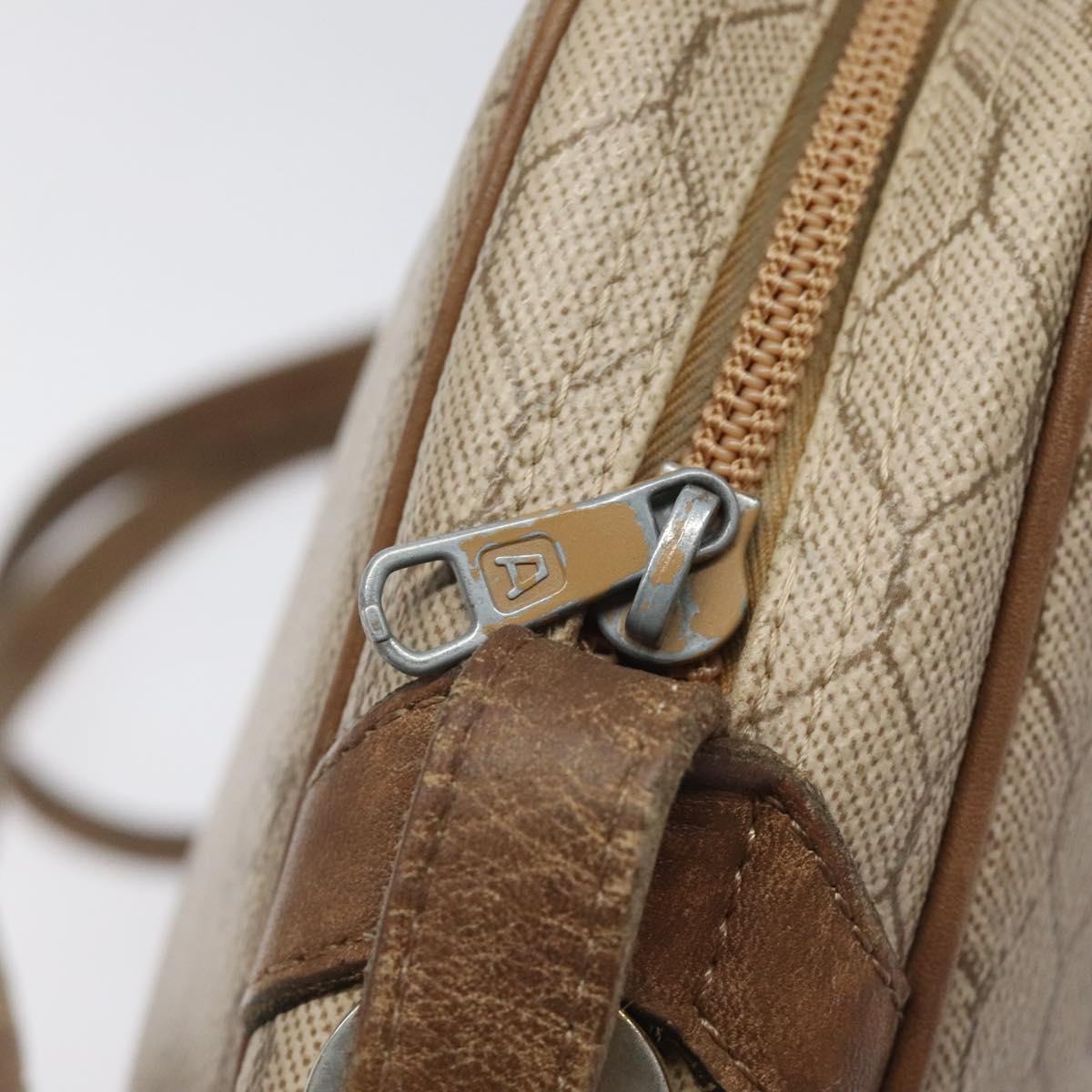 Christian Dior Honeycomb Canvas Shoulder Bag PVC Leather Beige Gold Auth bs23125