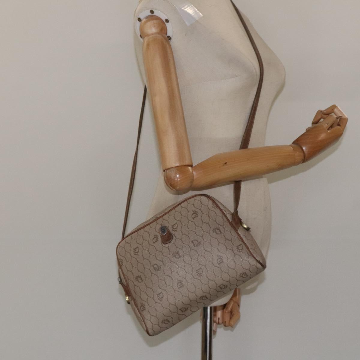 Christian Dior Honeycomb Canvas Shoulder Bag PVC Leather Beige Gold Auth bs23125