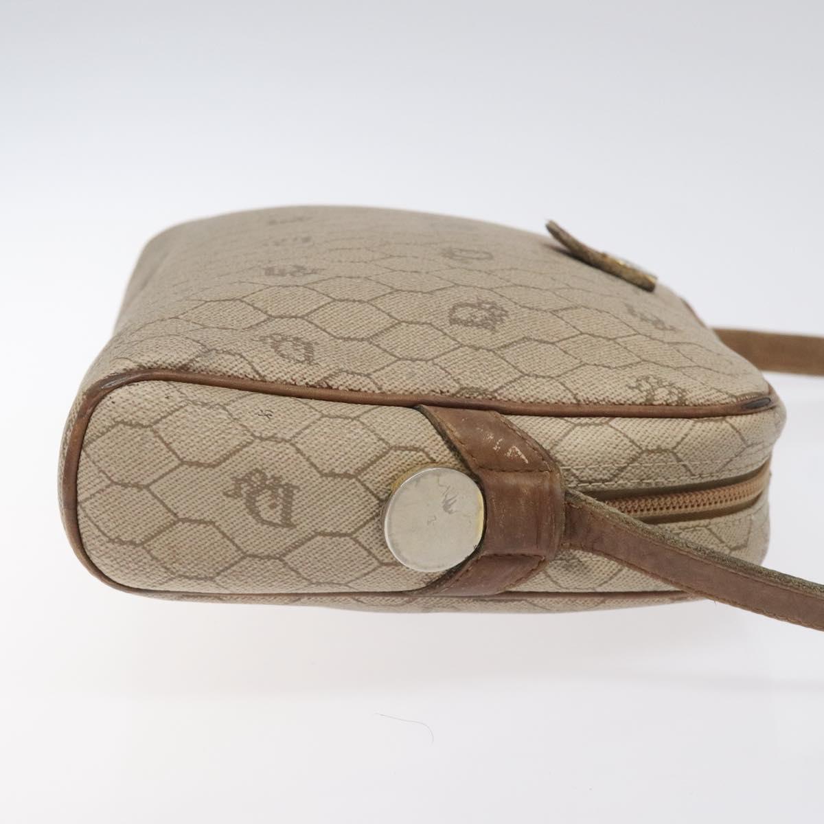 Christian Dior Honeycomb Canvas Shoulder Bag PVC Leather Beige Gold Auth bs23125