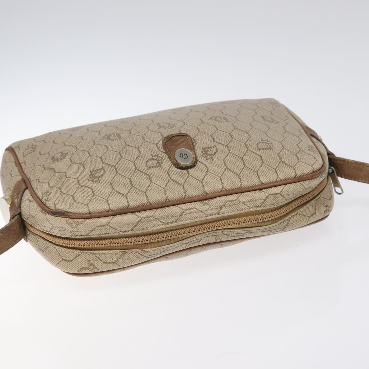 Christian Dior Honeycomb Canvas Shoulder Bag PVC Leather Beige Gold Auth bs23125