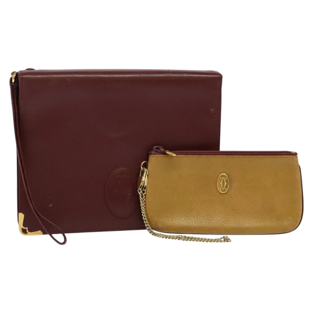 CARTIER Clutch Bag Leather 2Set Red Beige Auth bs23136