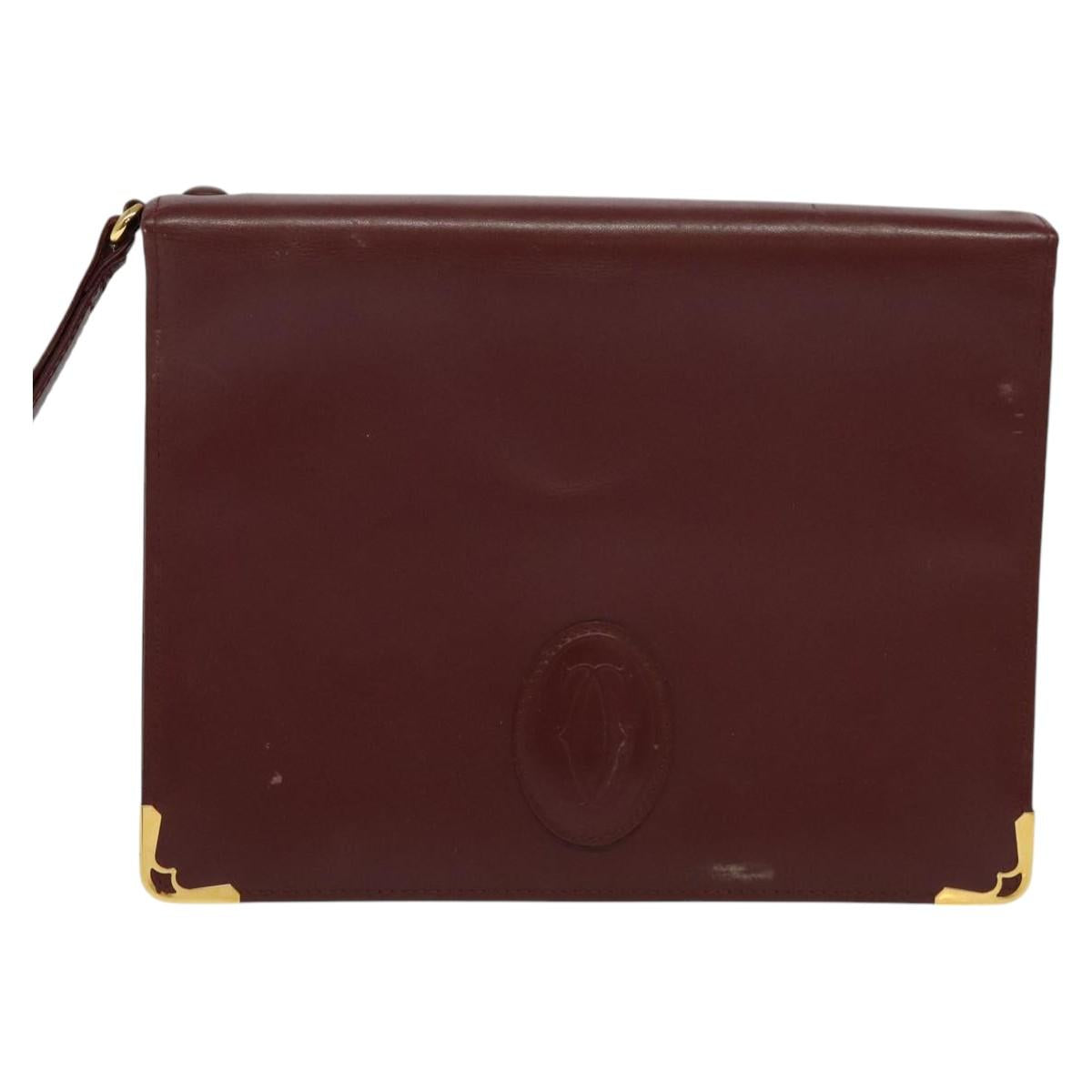 CARTIER Clutch Bag Leather 2Set Red Beige Auth bs23136