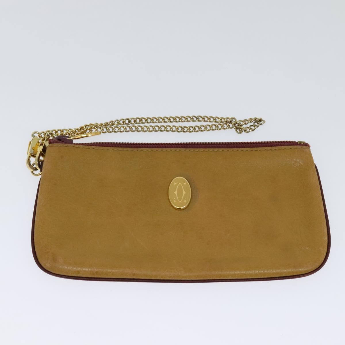 CARTIER Clutch Bag Leather 2Set Red Beige Auth bs23136