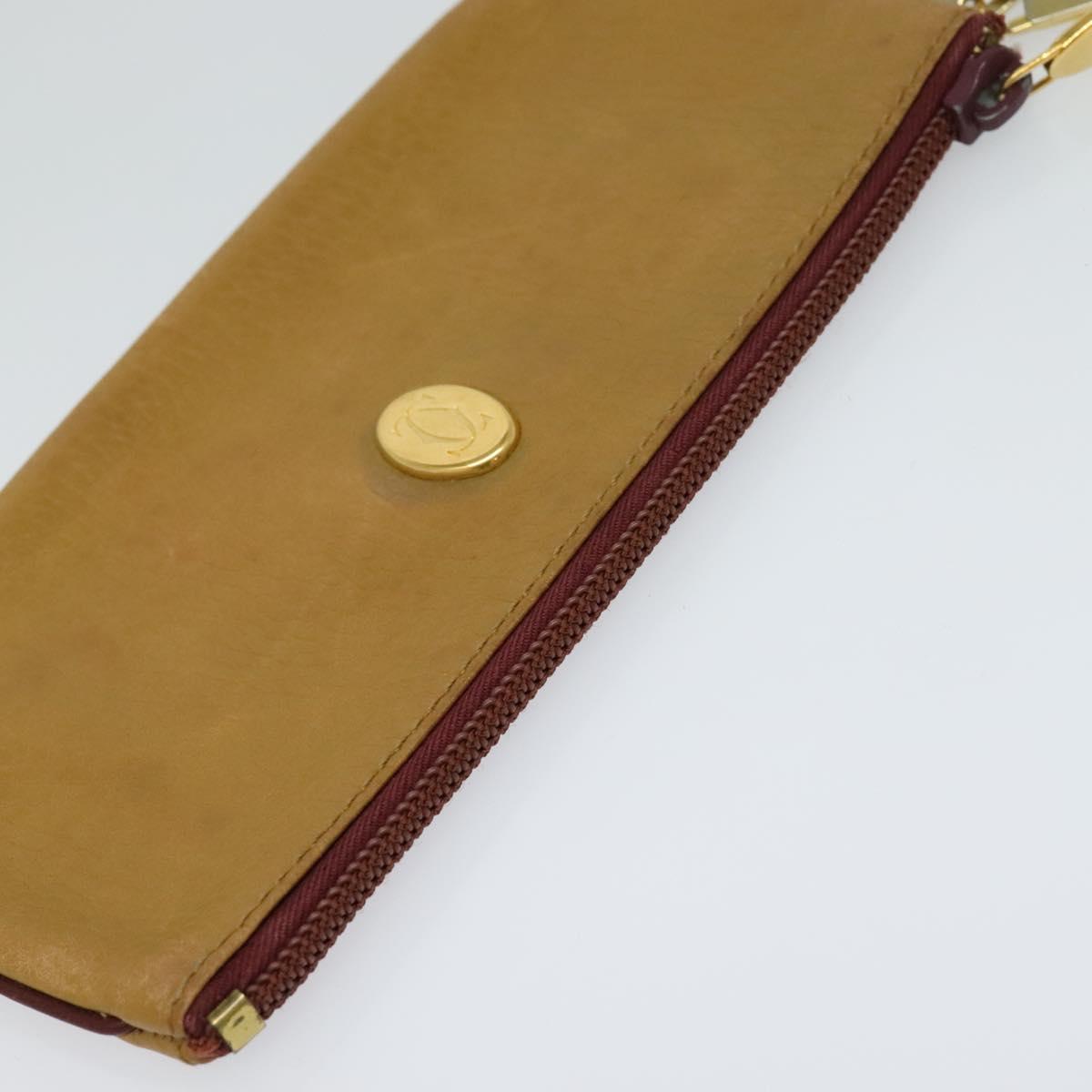 CARTIER Clutch Bag Leather 2Set Red Beige Auth bs23136