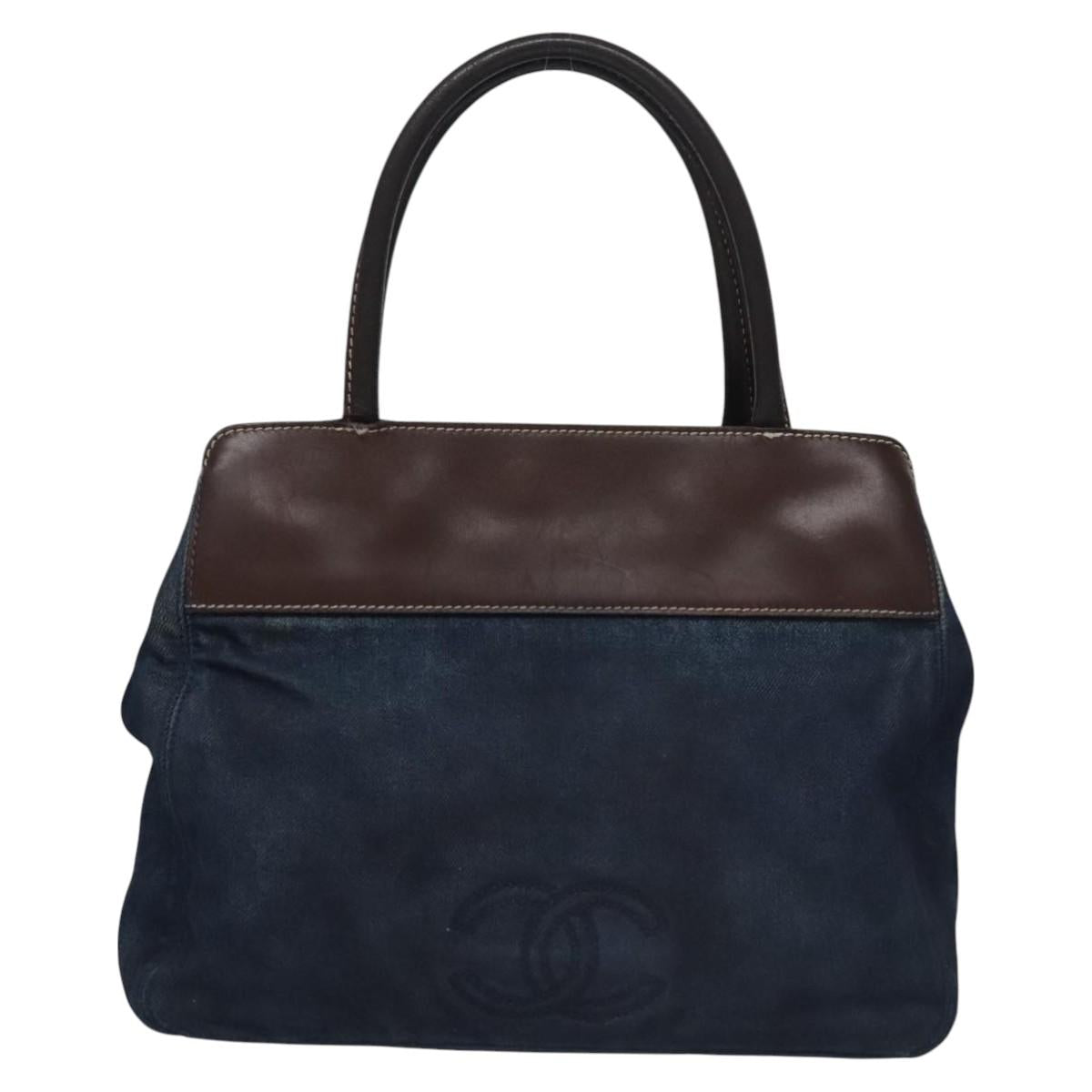 CHANEL Hand Bag Denim Blue CC Auth bs23137