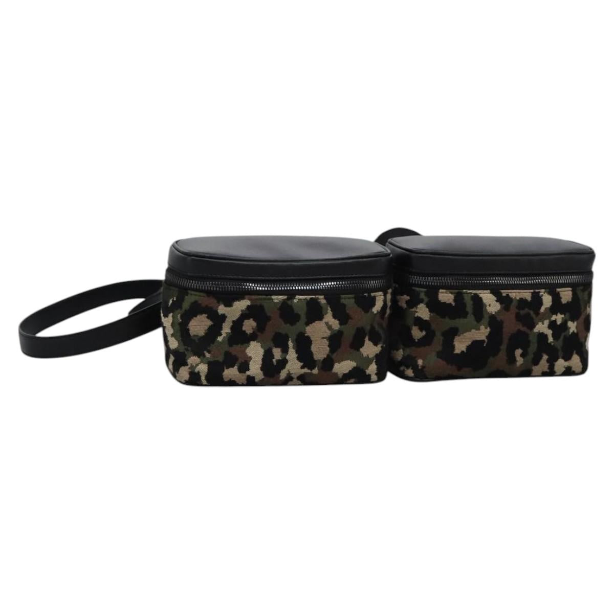DOLCE&GABBANA Leopard Waist Bag Canvas Green Black Auth bs23142