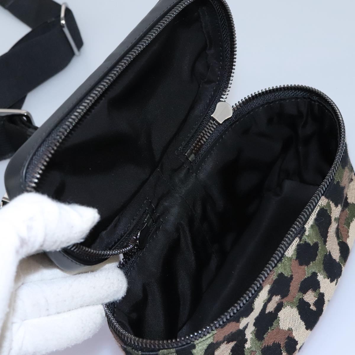 DOLCE&GABBANA Leopard Waist Bag Canvas Green Black Auth bs23142