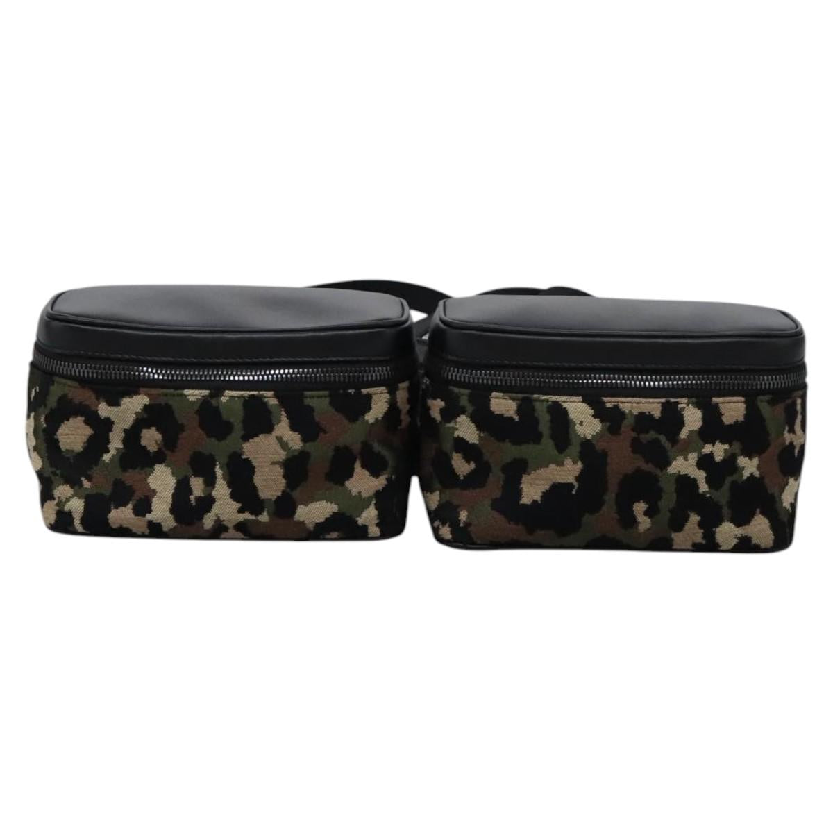 DOLCE&GABBANA Leopard Waist Bag Canvas Green Black Auth bs23142