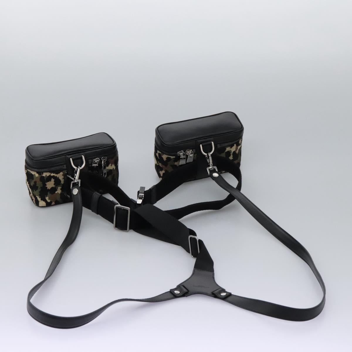 DOLCE&GABBANA Leopard Waist Bag Canvas Green Black Auth bs23142