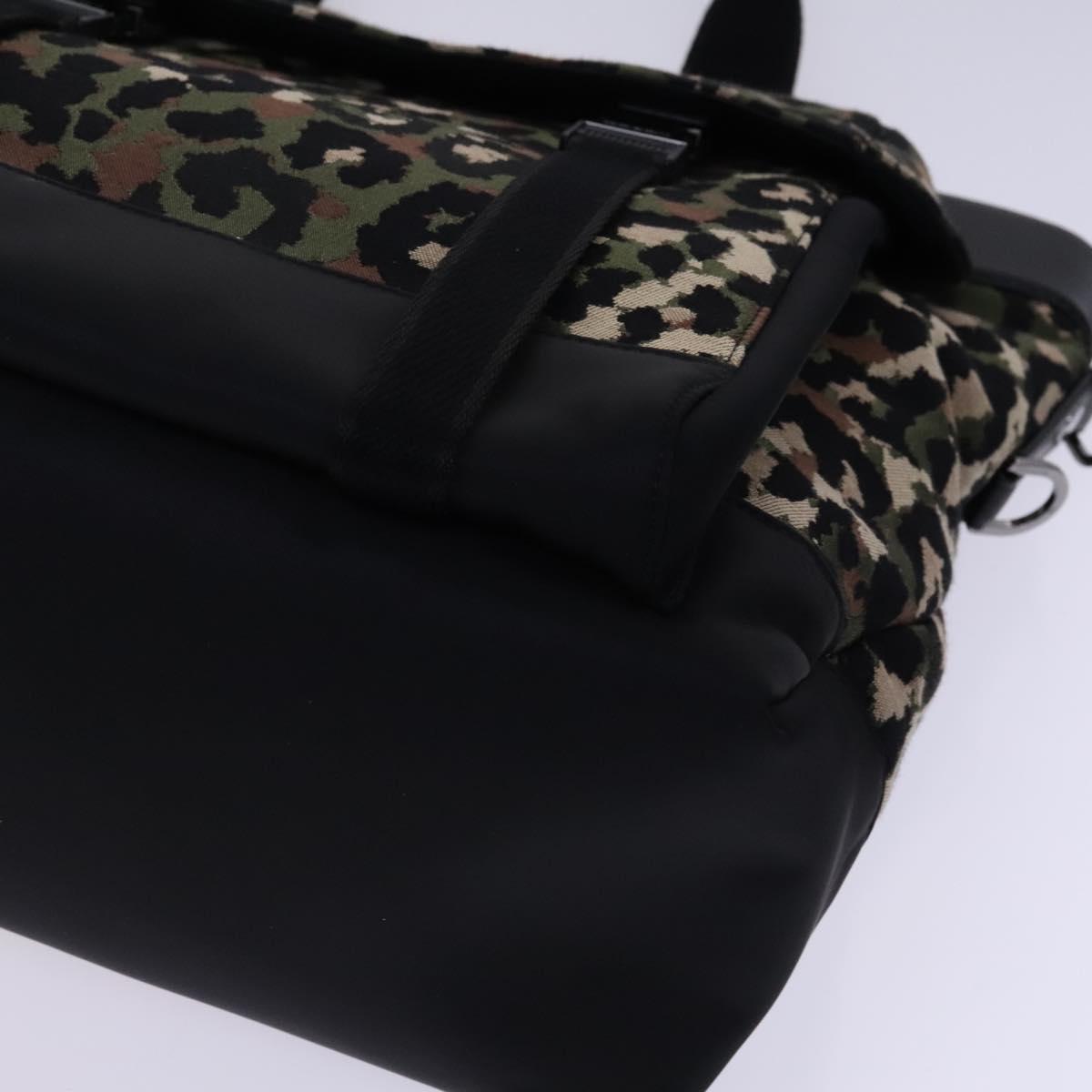 DOLCE&GABBANA Leopard Hand Bag Canvas 2way Green Black Auth bs23143