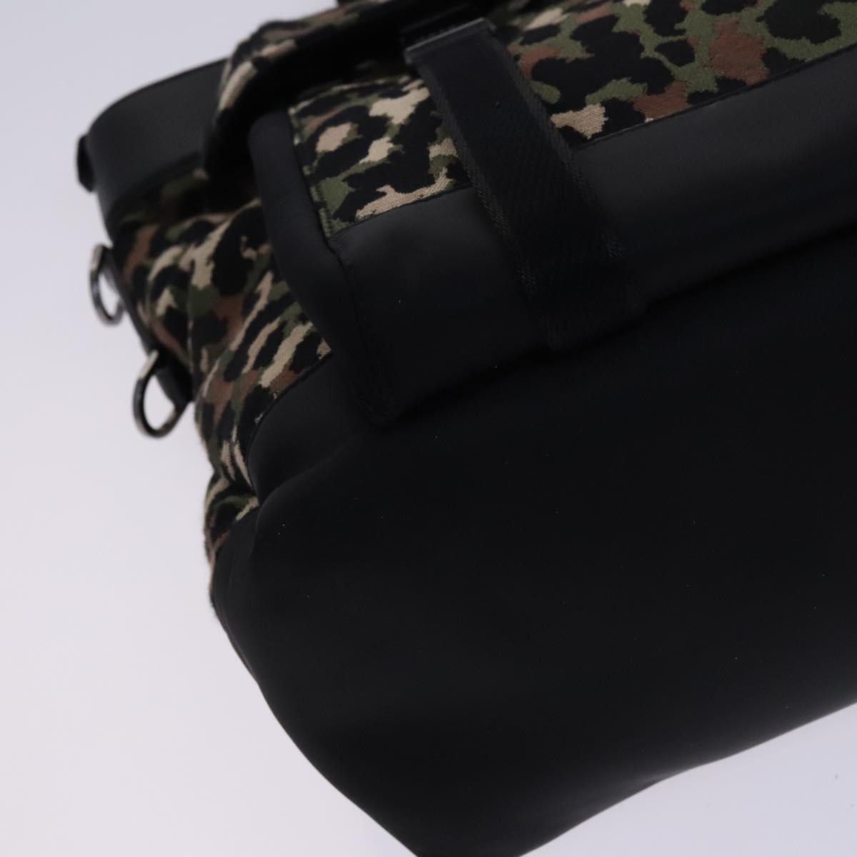 DOLCE&GABBANA Leopard Hand Bag Canvas 2way Green Black Auth bs23143