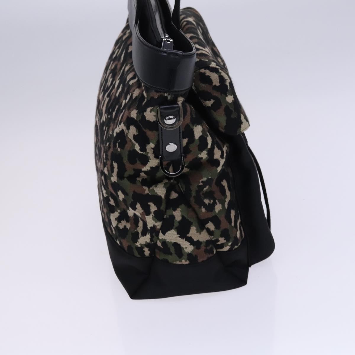 DOLCE&GABBANA Leopard Hand Bag Canvas 2way Green Black Auth bs23143