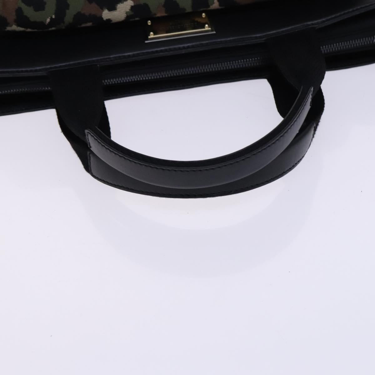 DOLCE&GABBANA Leopard Hand Bag Canvas 2way Green Black Auth bs23143