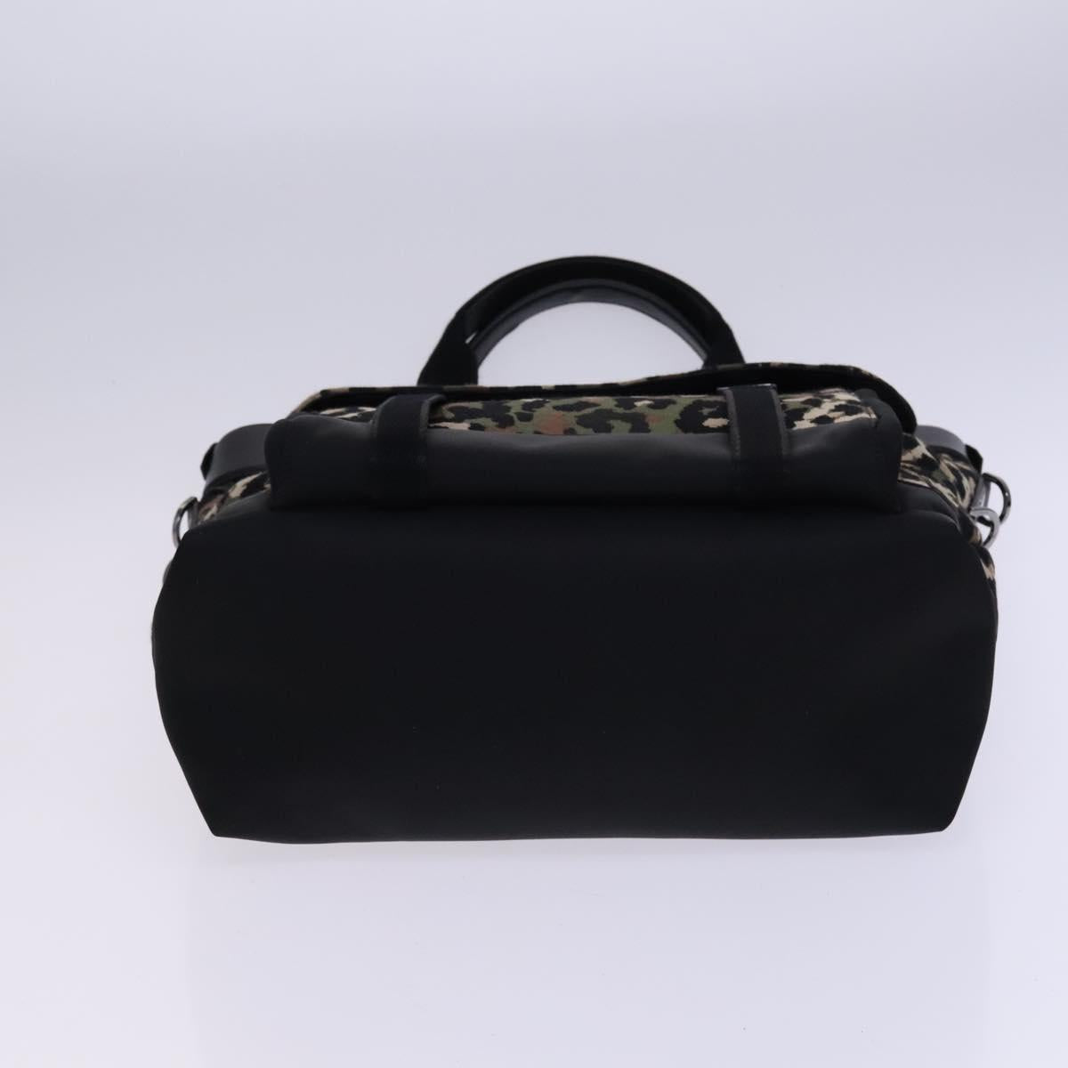 DOLCE&GABBANA Leopard Hand Bag Canvas 2way Green Black Auth bs23143
