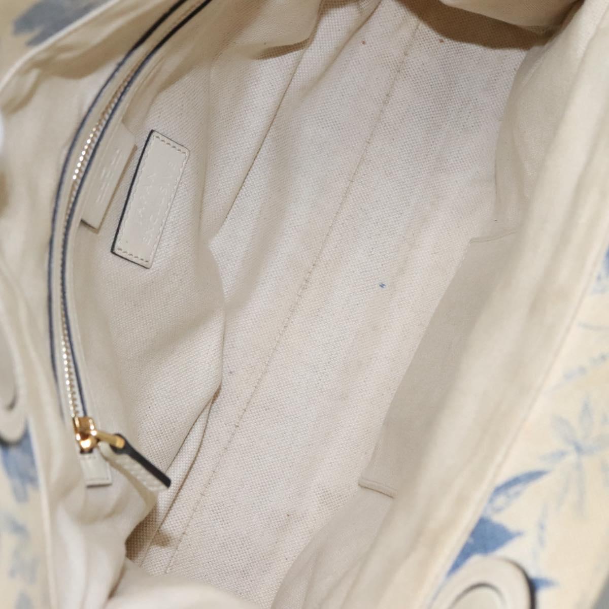 GUCCI Tote Bag Canvas Leather White Blue Auth bs23144