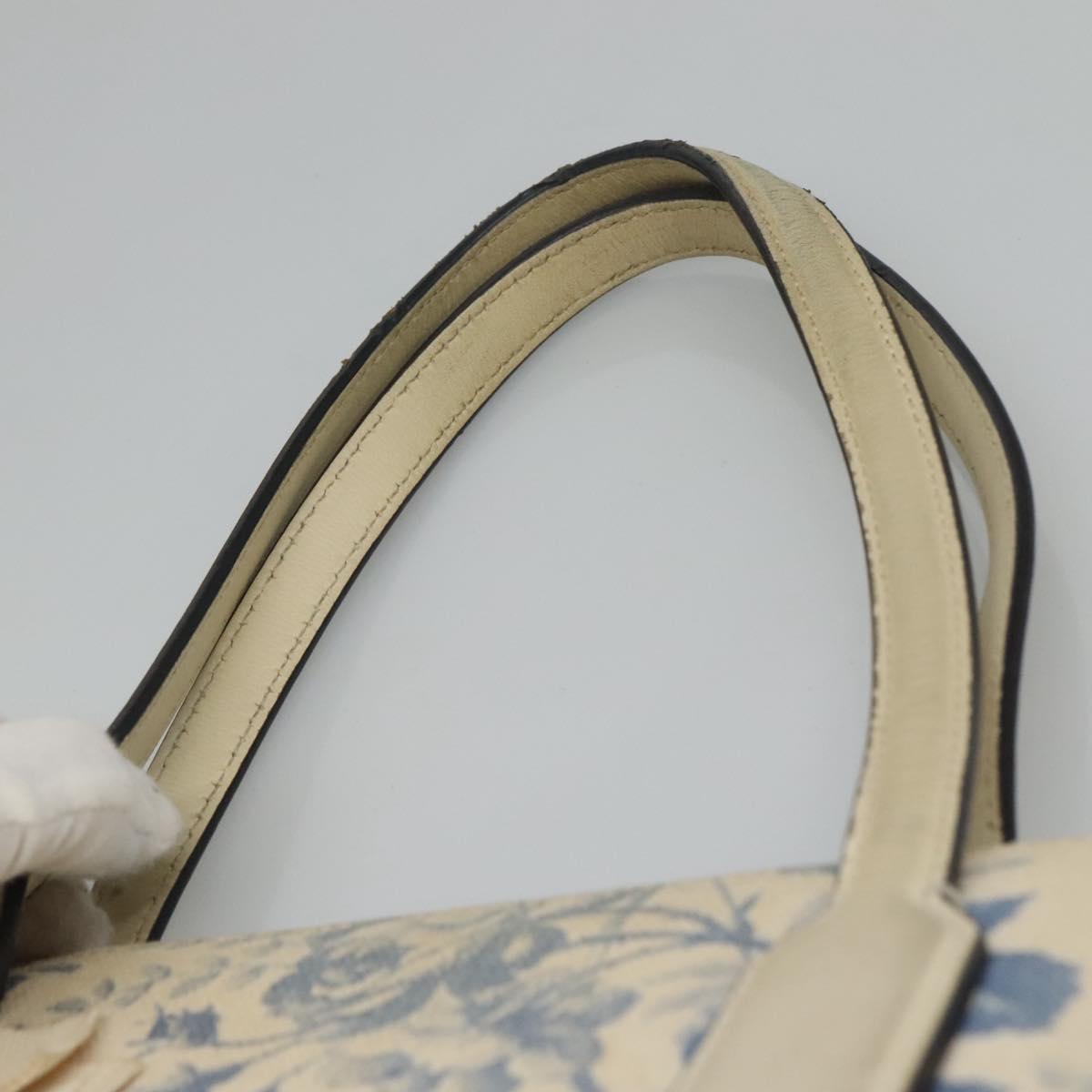 GUCCI Tote Bag Canvas Leather White Blue Auth bs23144