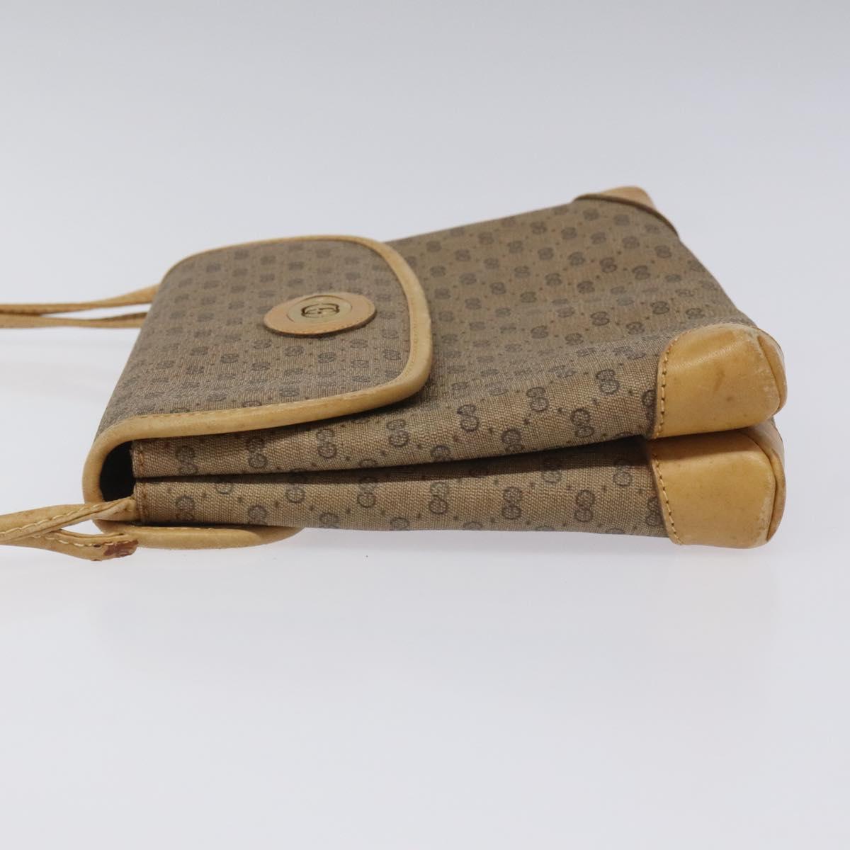 GUCCI Micro GG Canvas Shoulder Bag PVC Leather Beige Auth bs23145