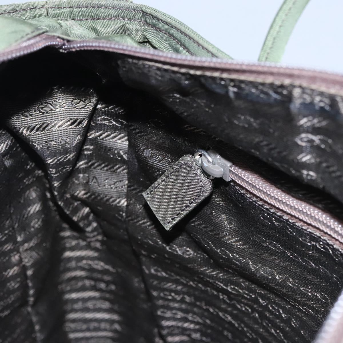PRADA Hand Bag Nylon Green Silver Auth bs23150
