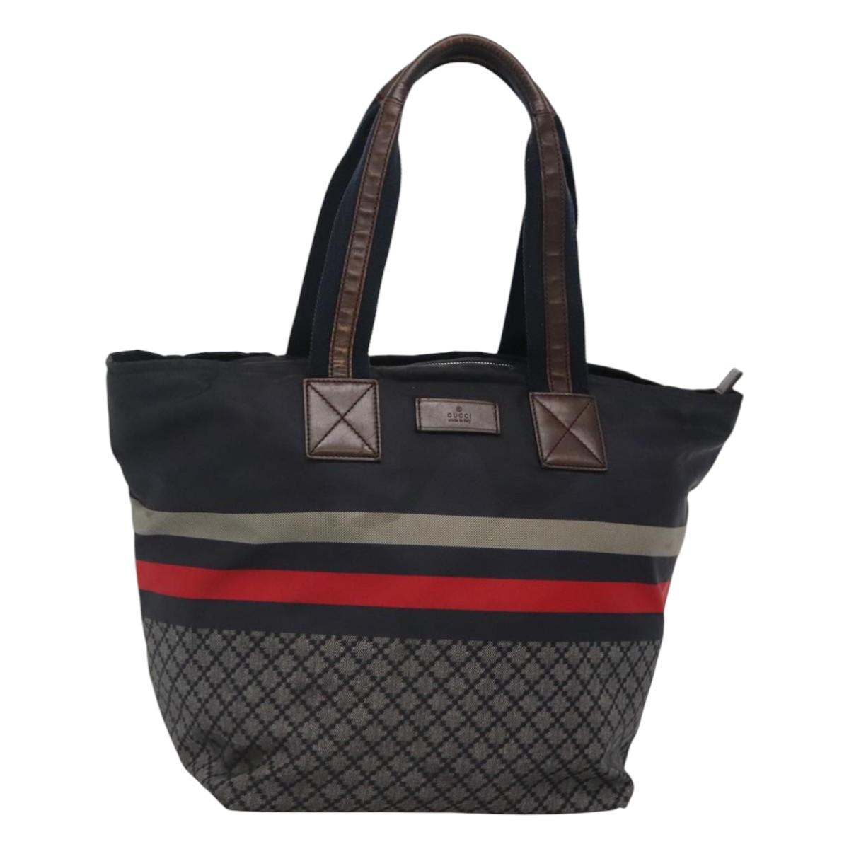 GUCCI Diamante Tote Bag Nylon Navy Silver 267922 Auth bs23152