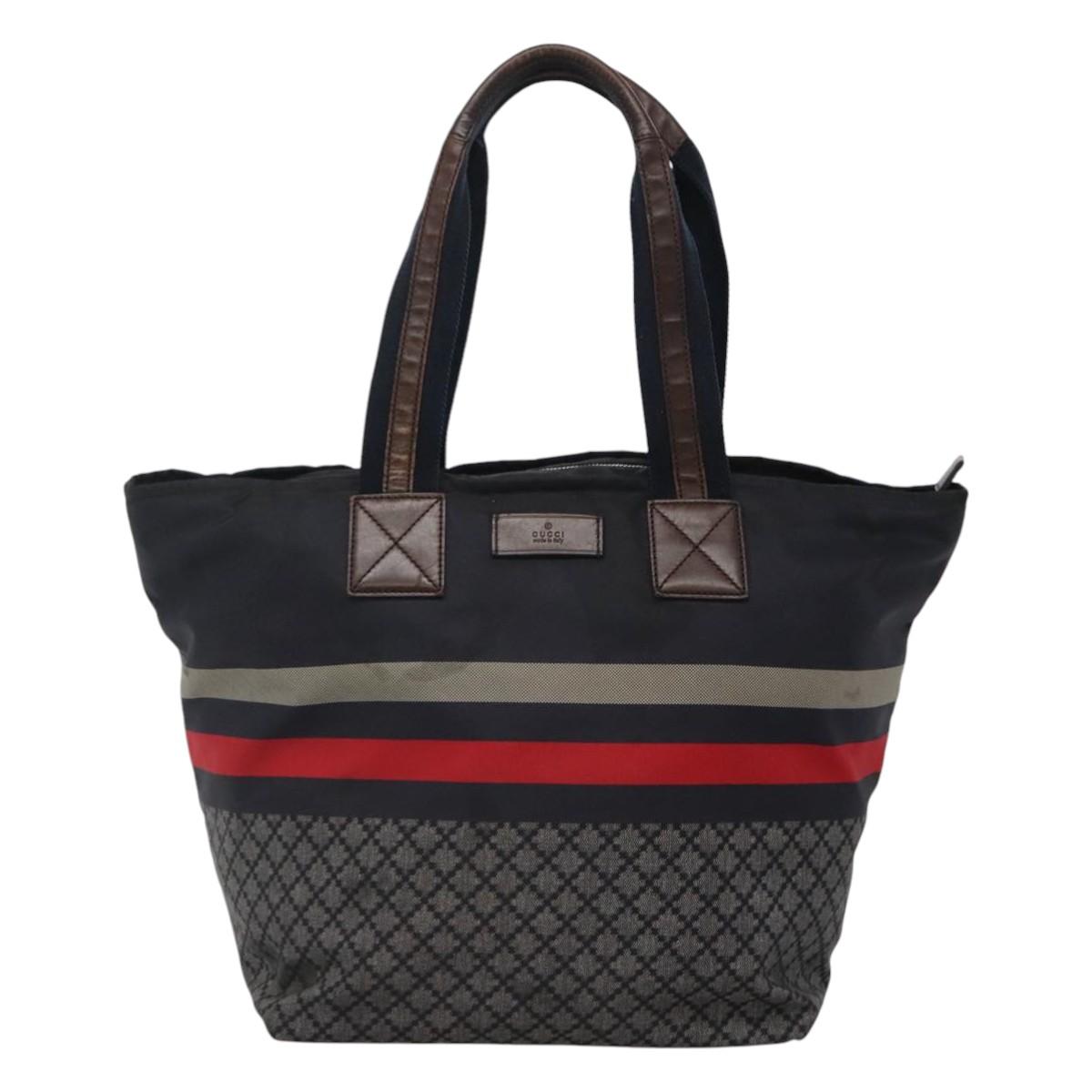 GUCCI Diamante Tote Bag Nylon Navy Silver 267922 Auth bs23152