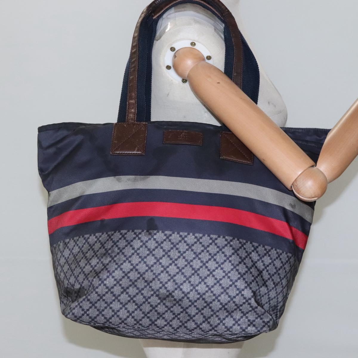 GUCCI Diamante Tote Bag Nylon Navy Silver 267922 Auth bs23152