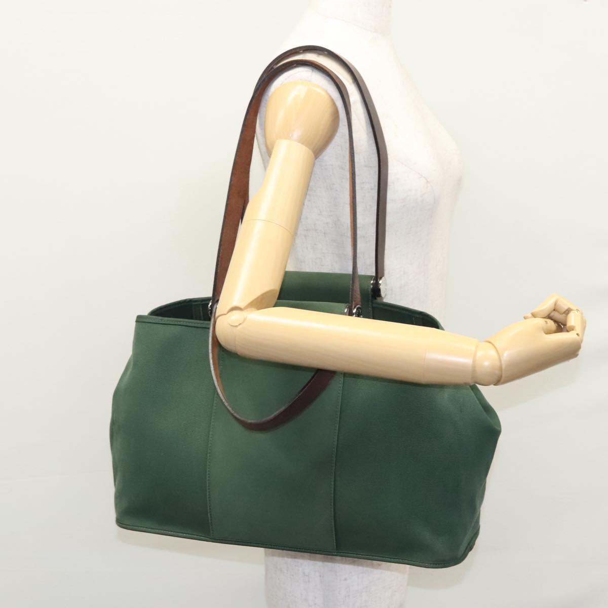 HERMES Kabak Elan PM Hand Bag Canvas 2way Green Auth bs23159