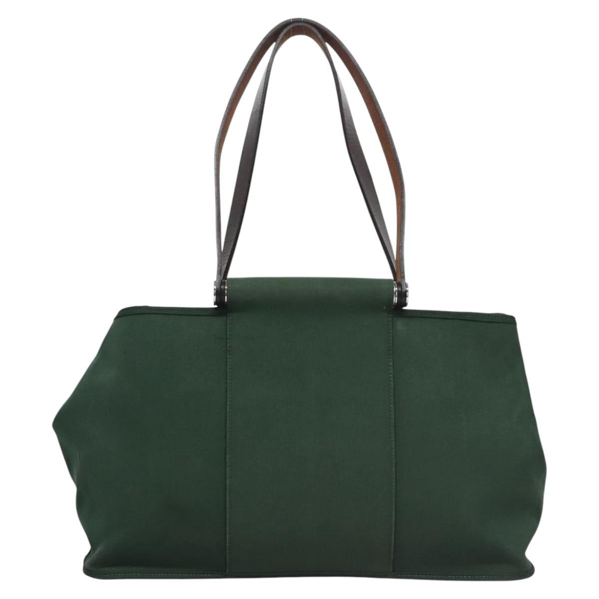 HERMES Kabak Elan PM Hand Bag Canvas 2way Green Auth bs23159