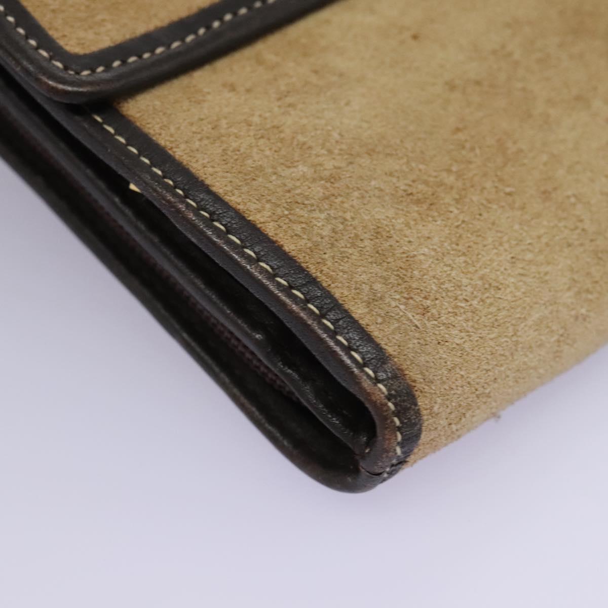 LOEWE Anagram Shoulder wallet Suede Leather Beige Brown gold Auth bs23167
