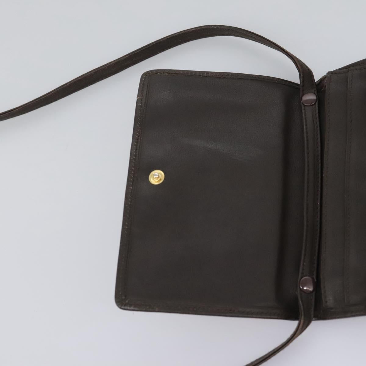 LOEWE Anagram Shoulder wallet Suede Leather Beige Brown gold Auth bs23167