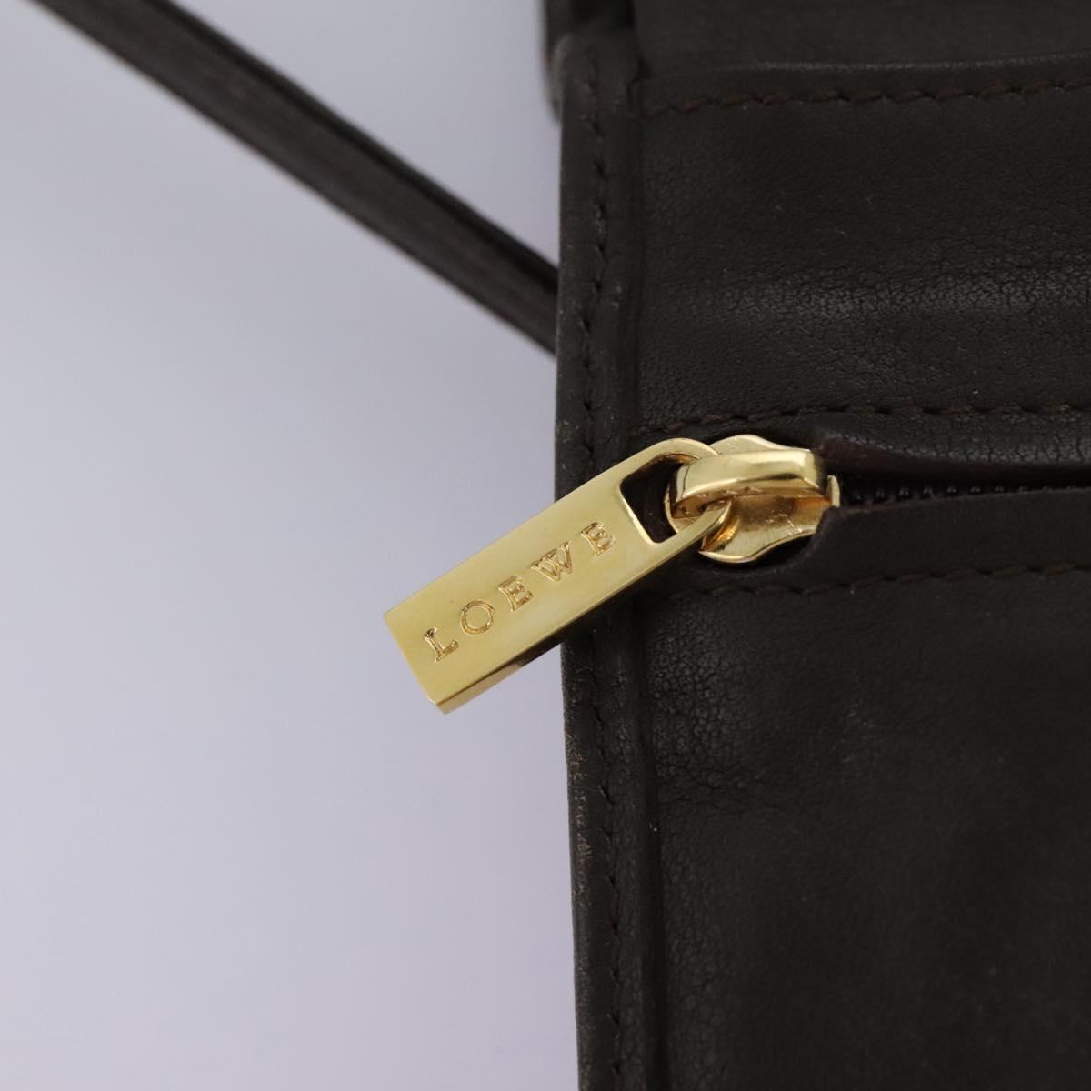 LOEWE Anagram Shoulder wallet Suede Leather Beige Brown gold Auth bs23167