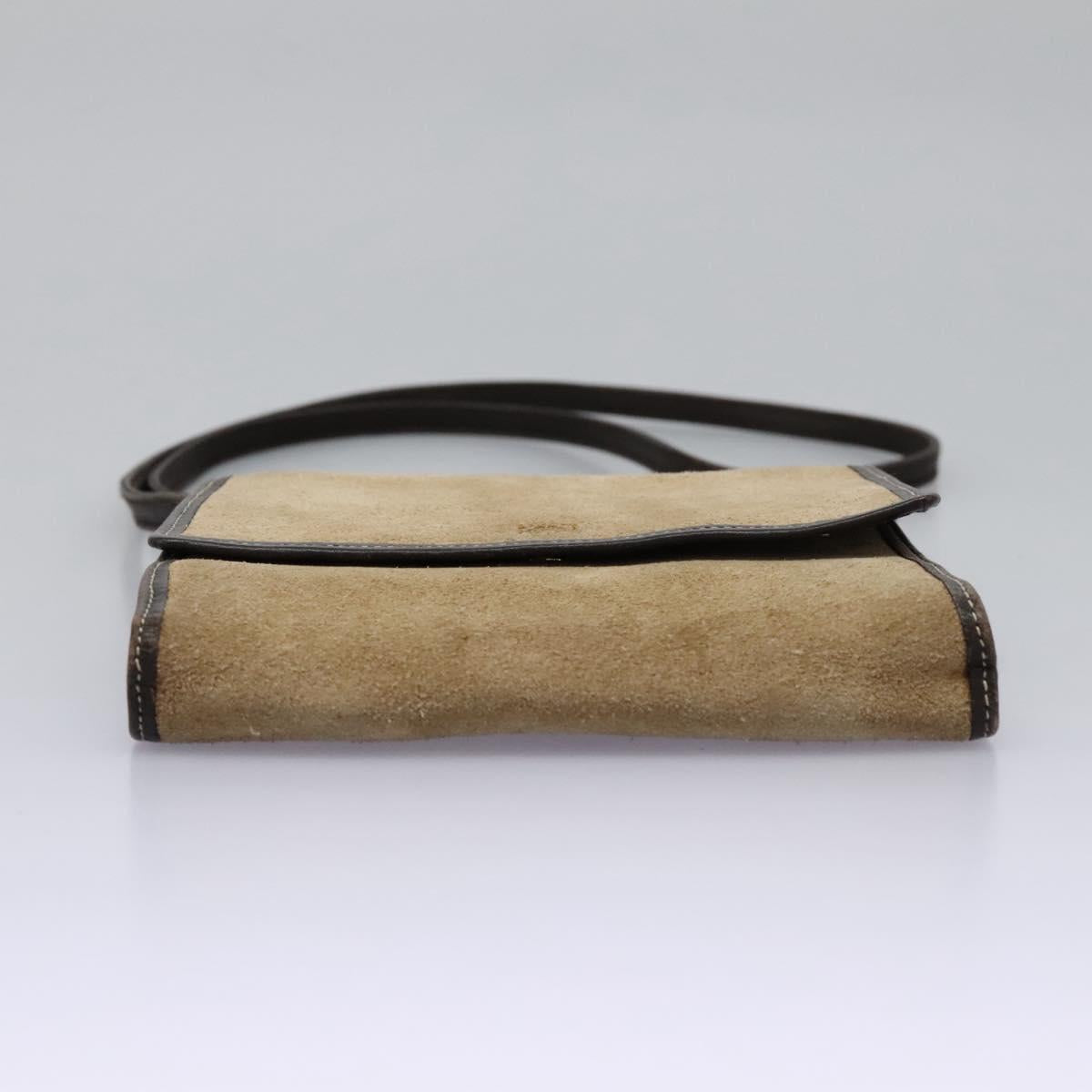 LOEWE Anagram Shoulder wallet Suede Leather Beige Brown gold Auth bs23167