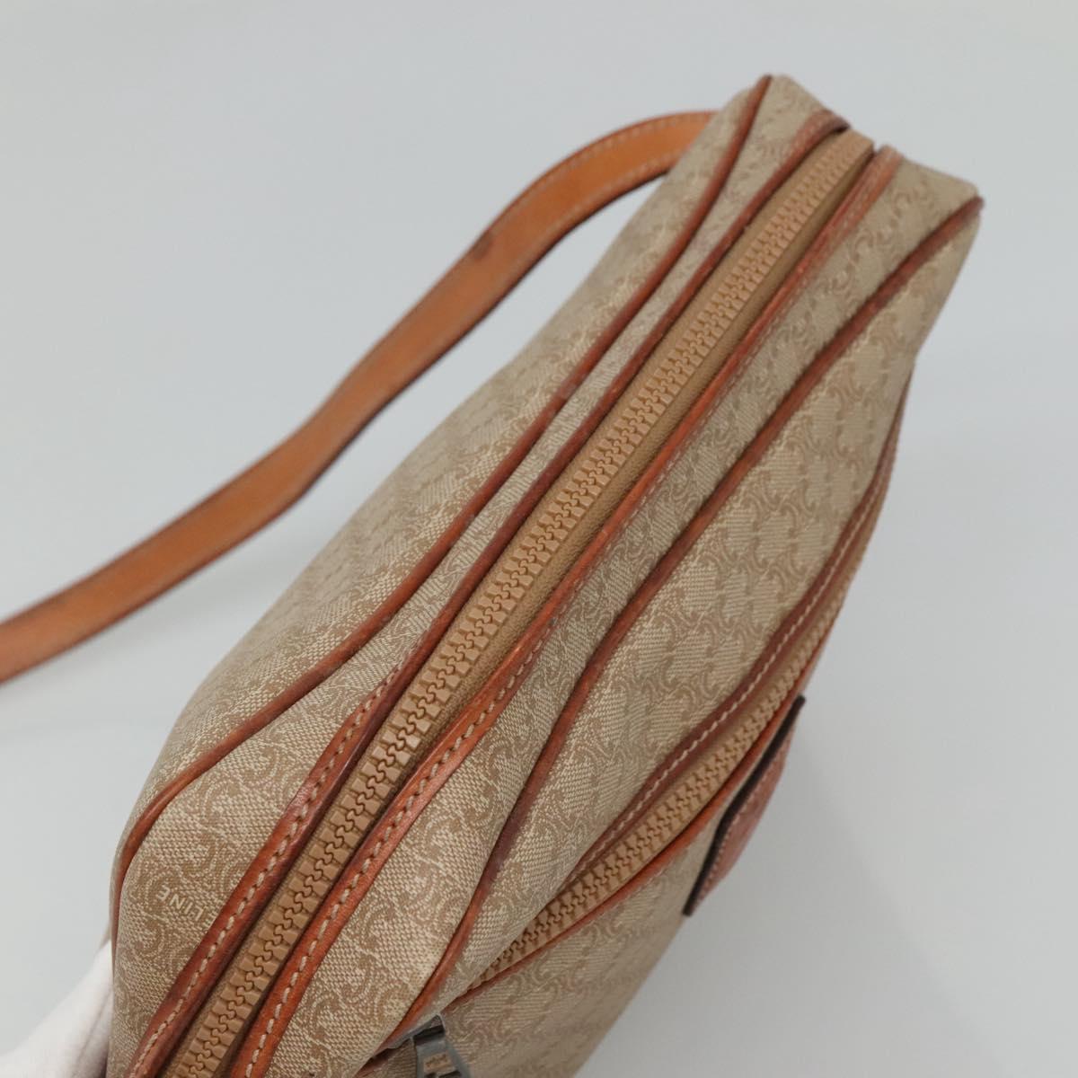 CELINE Macadam Canvas Shoulder Bag PVC Beige Gold Auth bs23175