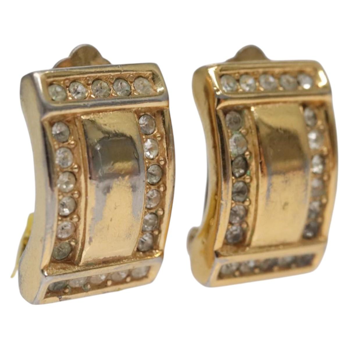 Christian Dior Earring Metal Gold Tone Auth bs23179