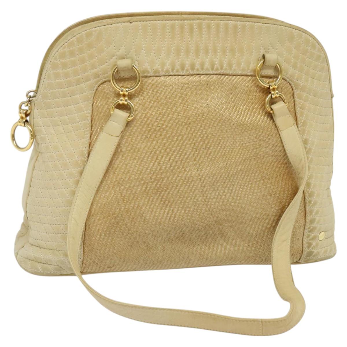 BALLY Shoulder Bag Leather Canvas Beige Auth bs23207