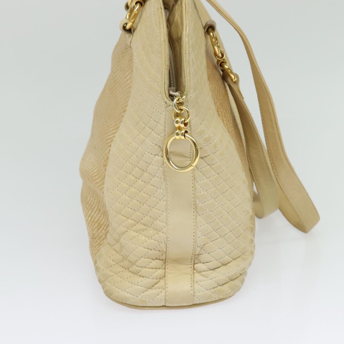 BALLY Shoulder Bag Leather Canvas Beige Auth bs23207