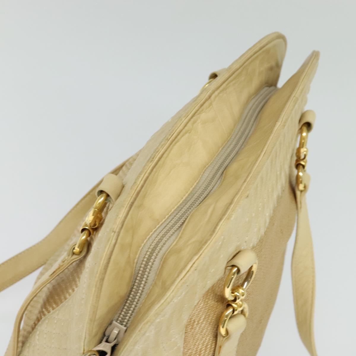 BALLY Shoulder Bag Leather Canvas Beige Auth bs23207